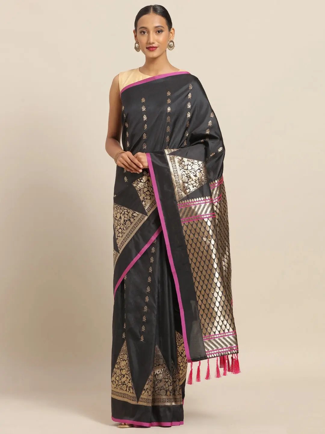 Digital Black Colour Silk Woven Design Banarasi Saree