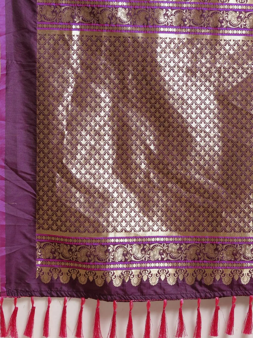 Stylish Wine Colour Ethnic Motifs Woven Design Banarasi Saree