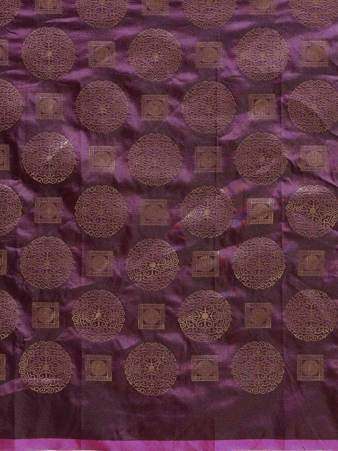 Stylish Wine Colour Ethnic Motifs Woven Design Banarasi Saree
