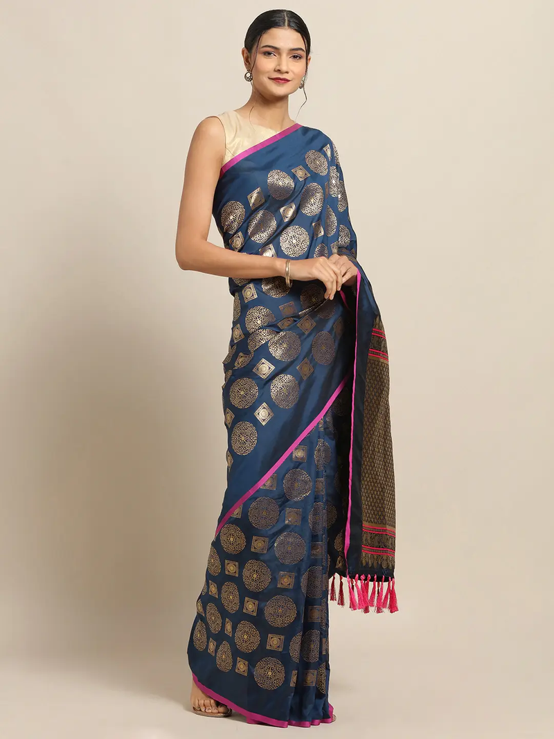 Stylish Teal Colour Ethnic Motifs Woven Design Banarasi Saree