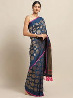 Stylish Teal Colour Ethnic Motifs Woven Design Banarasi Saree