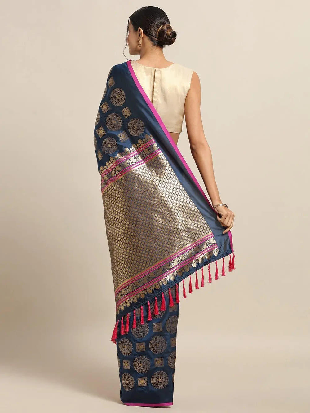 Stylish Teal Colour Ethnic Motifs Woven Design Banarasi Saree
