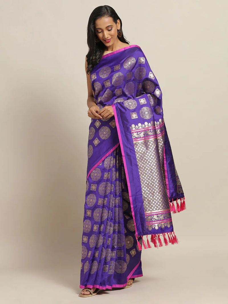 Stylish Purple Colour Ethnic Motifs Woven Design Banarasi Saree