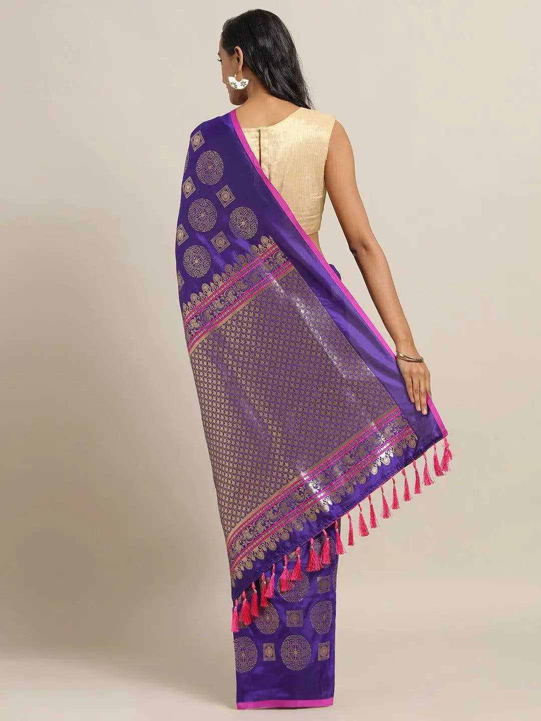 Stylish Purple Colour Ethnic Motifs Woven Design Banarasi Saree