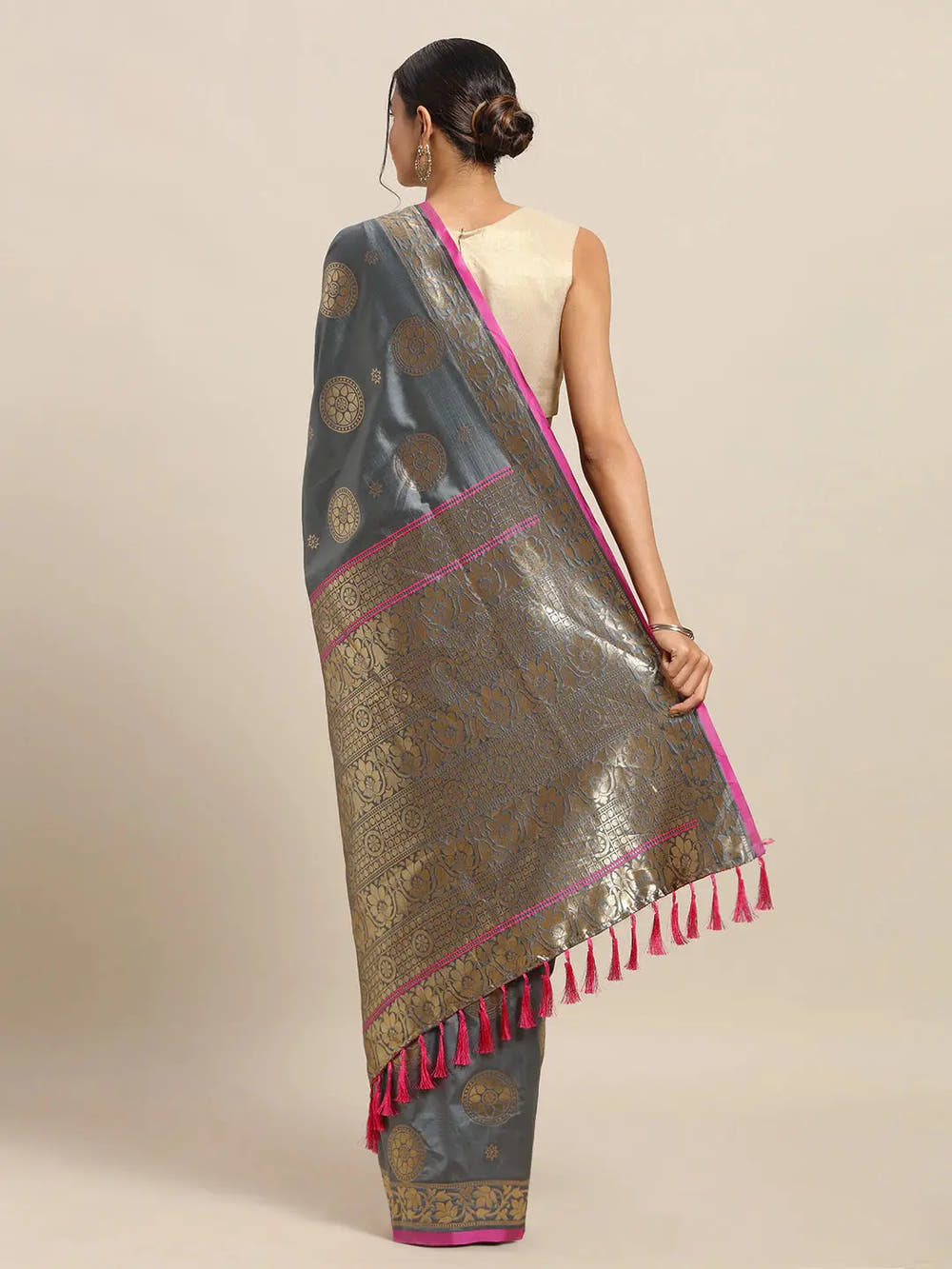 Banarasi Ethnic Motifs Grey Colour Woven Design Saree