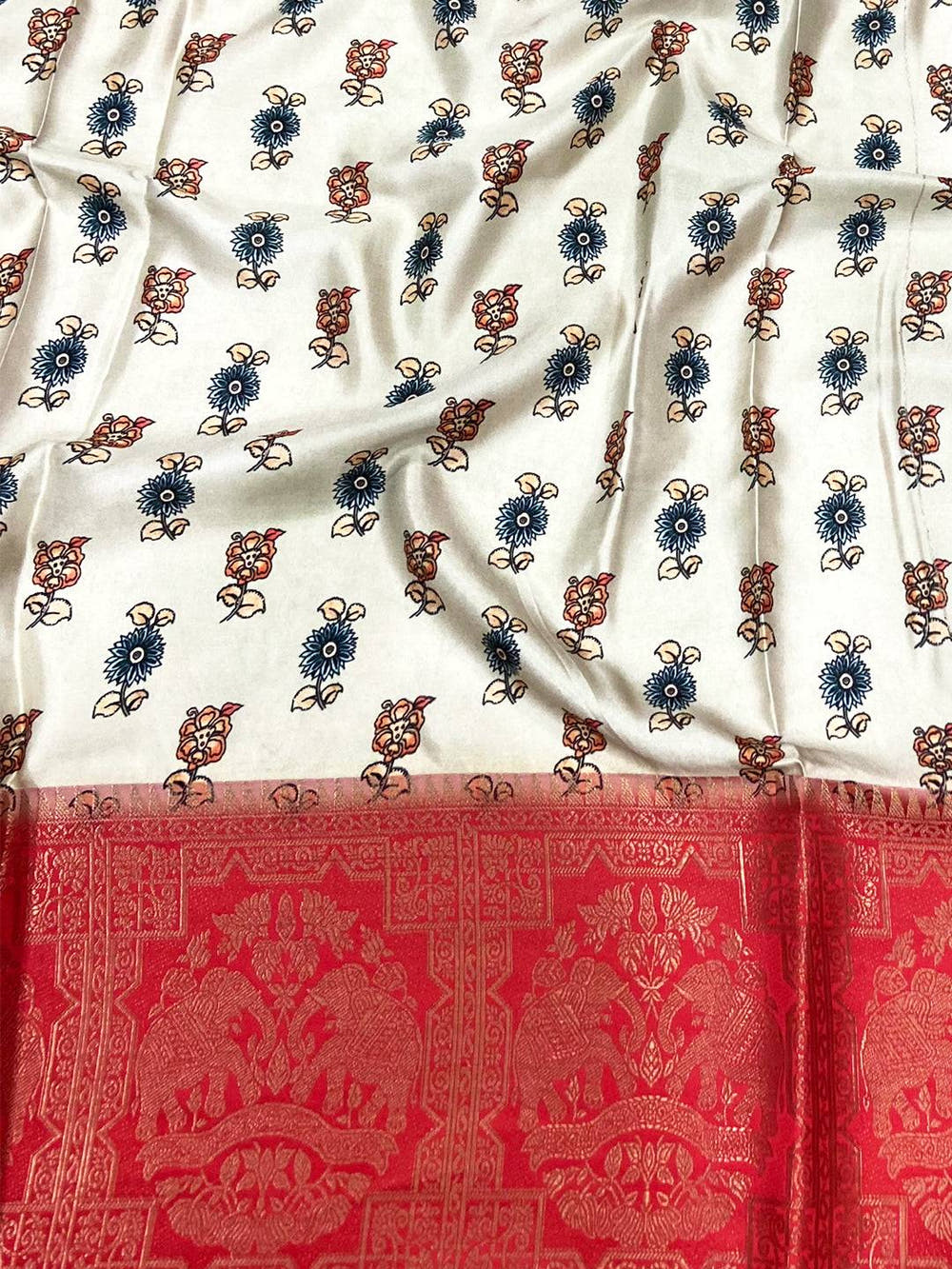 Sage Green Kalamkari Printed Soft Satin Saree