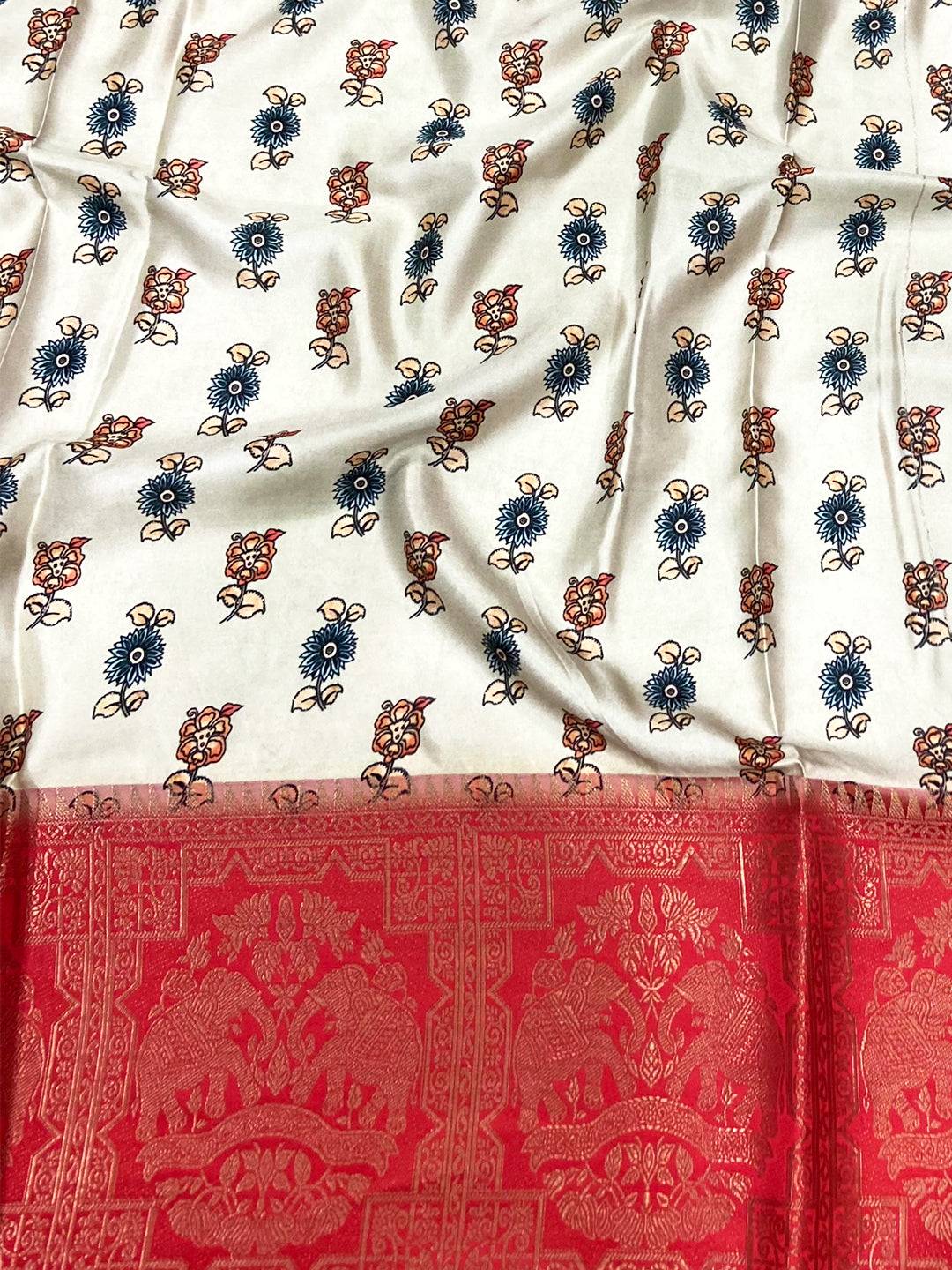 Sage Green Kalamkari Printed Soft Satin Saree