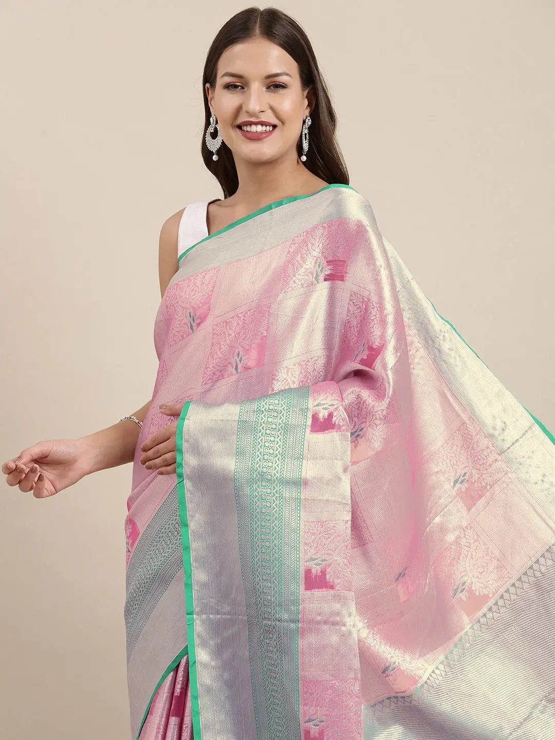 Light Pink Kora Silk Banarasi Saree
