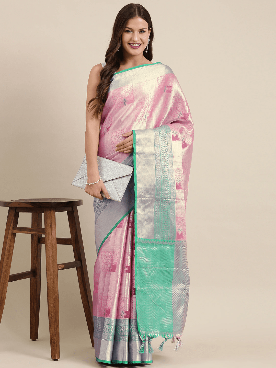 Light Pink Kora Silk Banarasi Saree