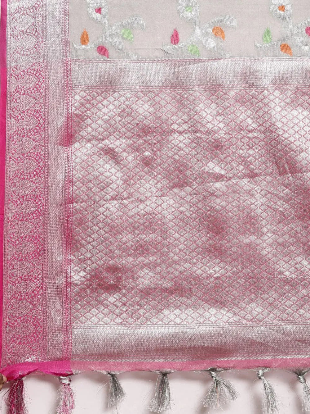 Grey Colour Kora Silk Banarasi Zari Weaving Saree