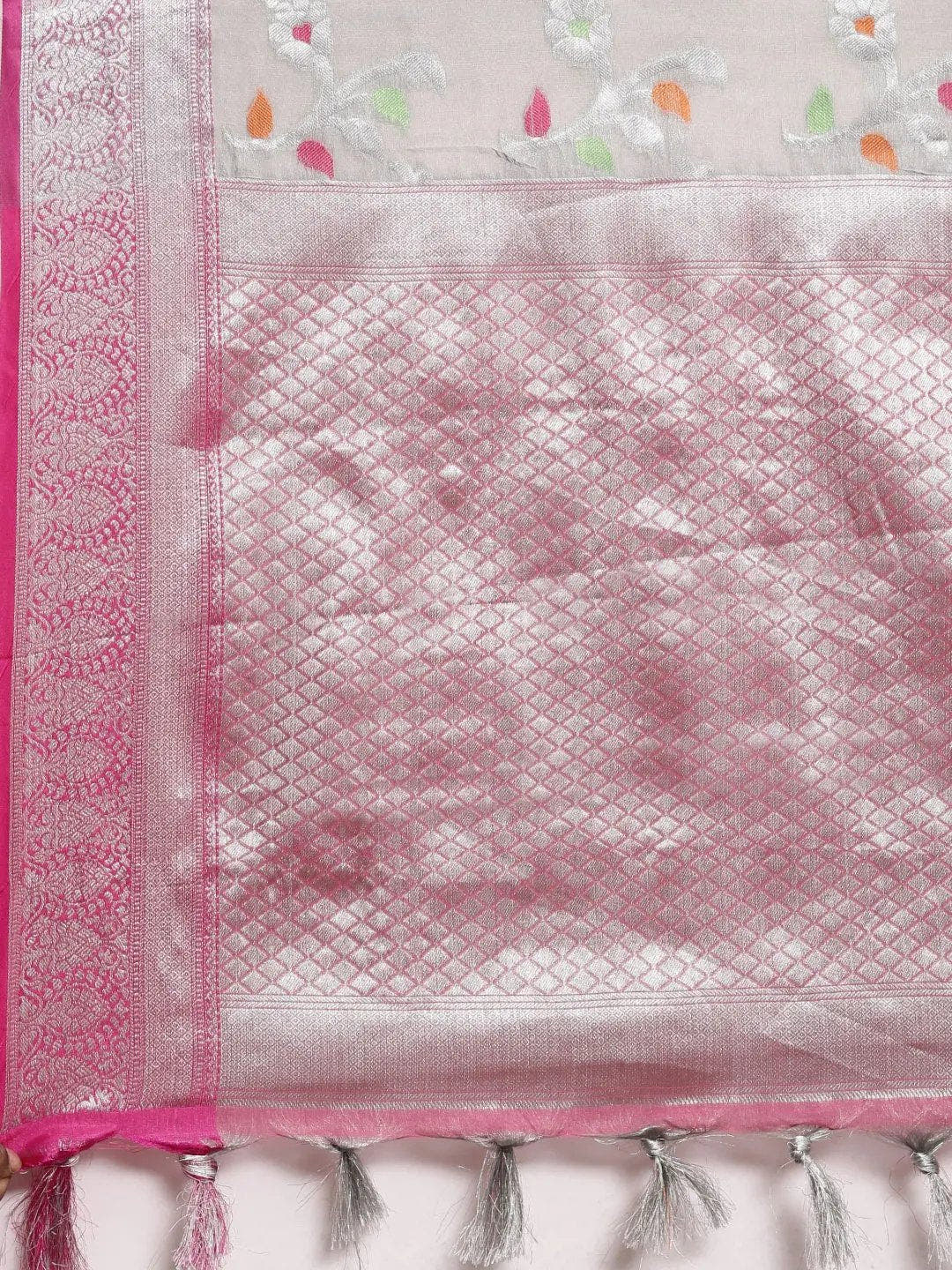 Grey Colour Kora Silk Banarasi Zari Weaving Saree