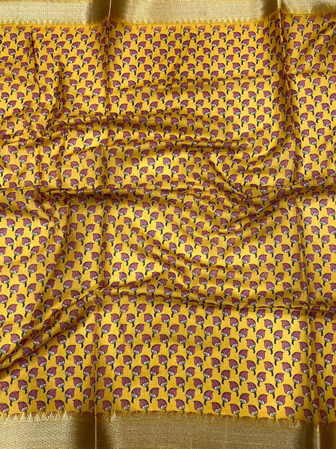 Mint Green Kota Doriya Floral Kalamkari Print Saree