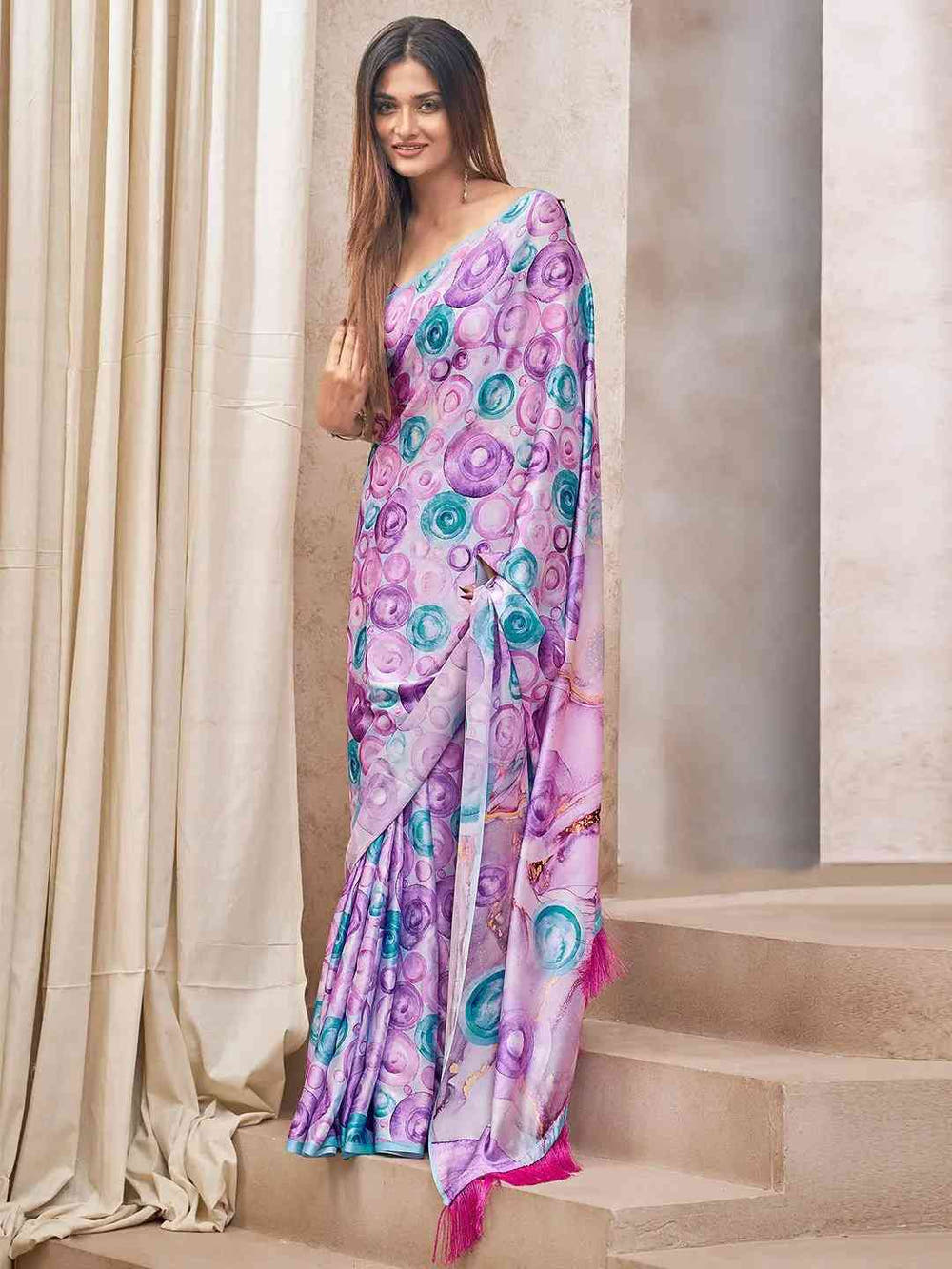 Purple Colour Soft Satin Georgette Saree With Digital Print