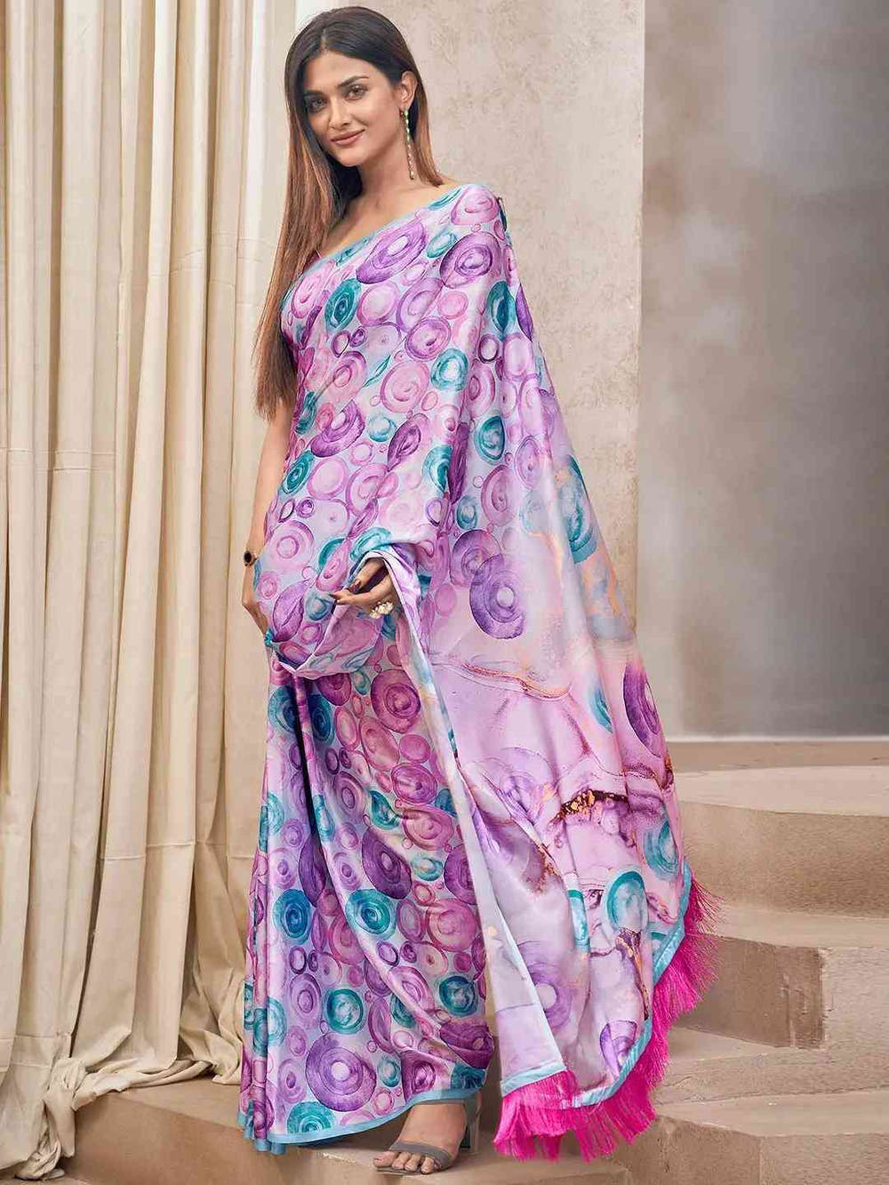 Purple Colour Soft Satin Georgette Saree With Digital Print