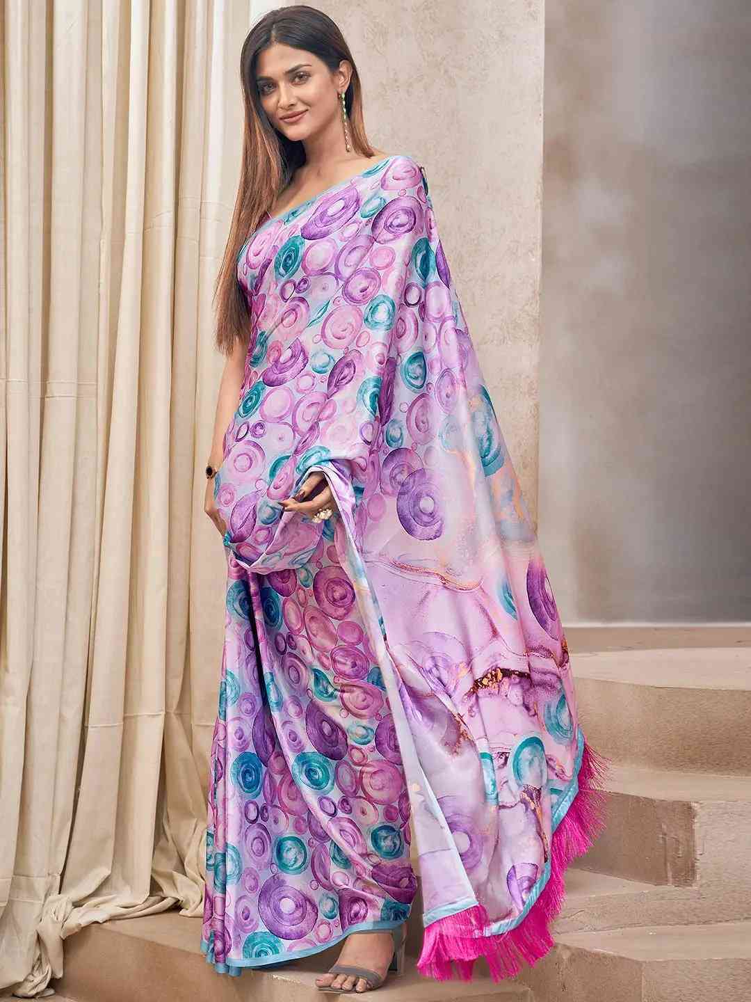 Purple Colour Soft Satin Georgette Saree With Digital Print