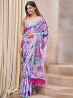 Purple Colour Soft Satin Georgette Saree With Digital Print