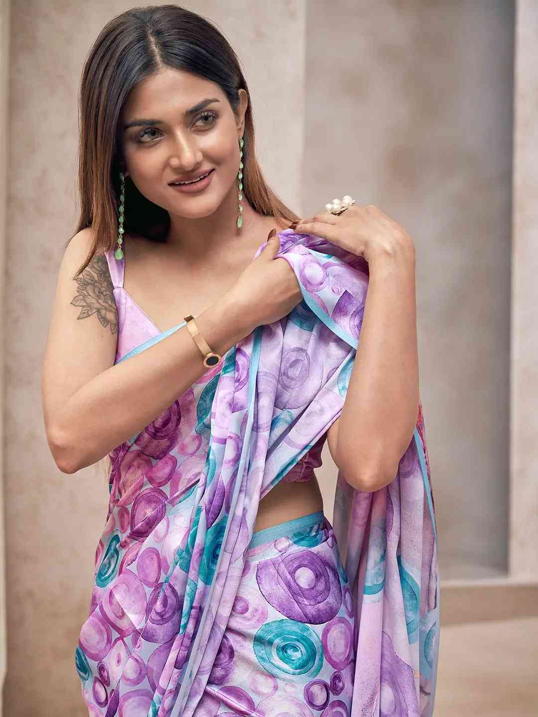 Purple Colour Soft Satin Georgette Saree With Digital Print