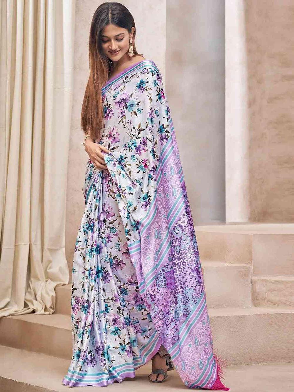 Satin Georgette Saree With Trendy Digital Print