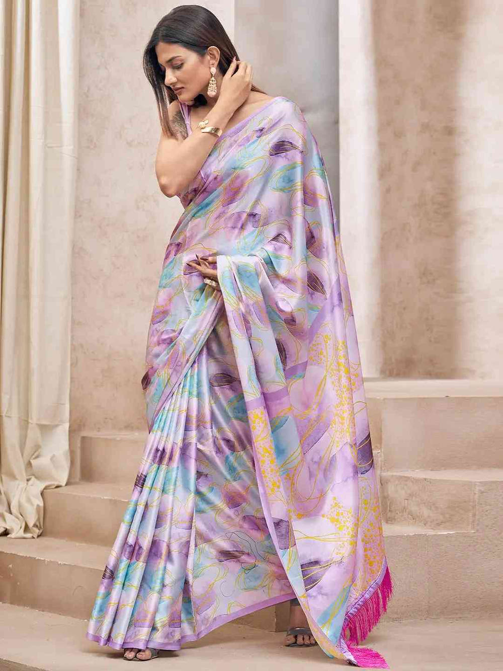 Traditional Soft Satin Georgette Saree With Digital Print