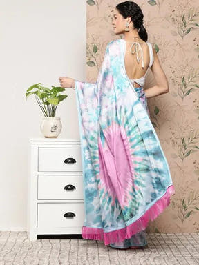Soft Satin Georgette Pristel Colour Saree