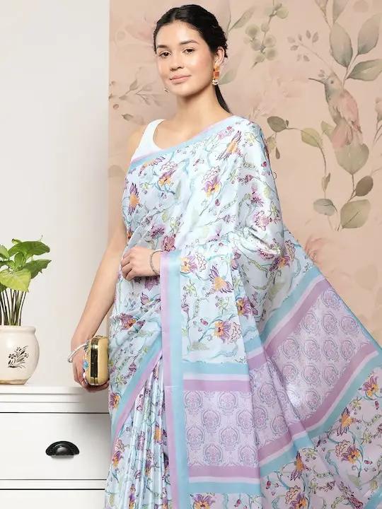 Soft Satin Georgette Pristel Colour Saree