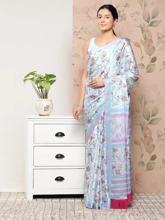 Soft Satin Georgette Pristel Colour Saree