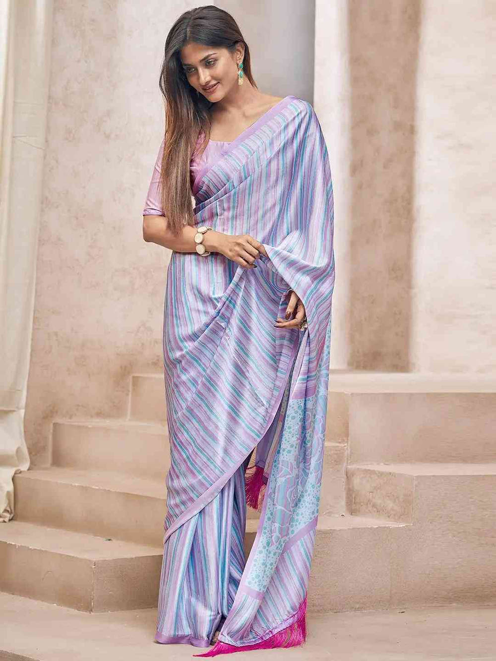 Trendy Soft Satin Georgette Saree With Digital Print
