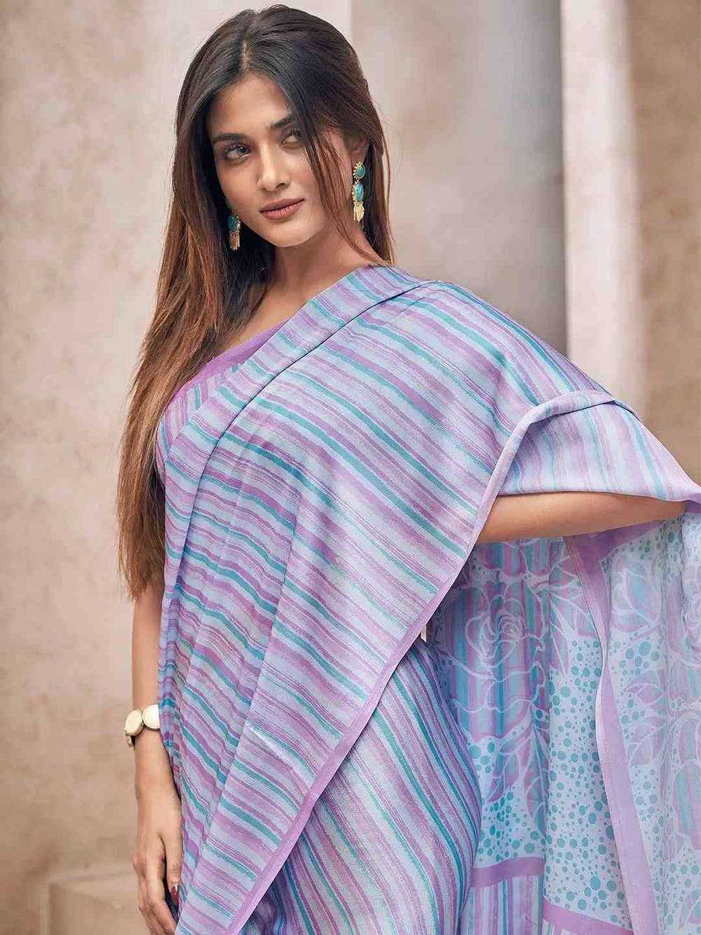 Trendy Soft Satin Georgette Saree With Digital Print
