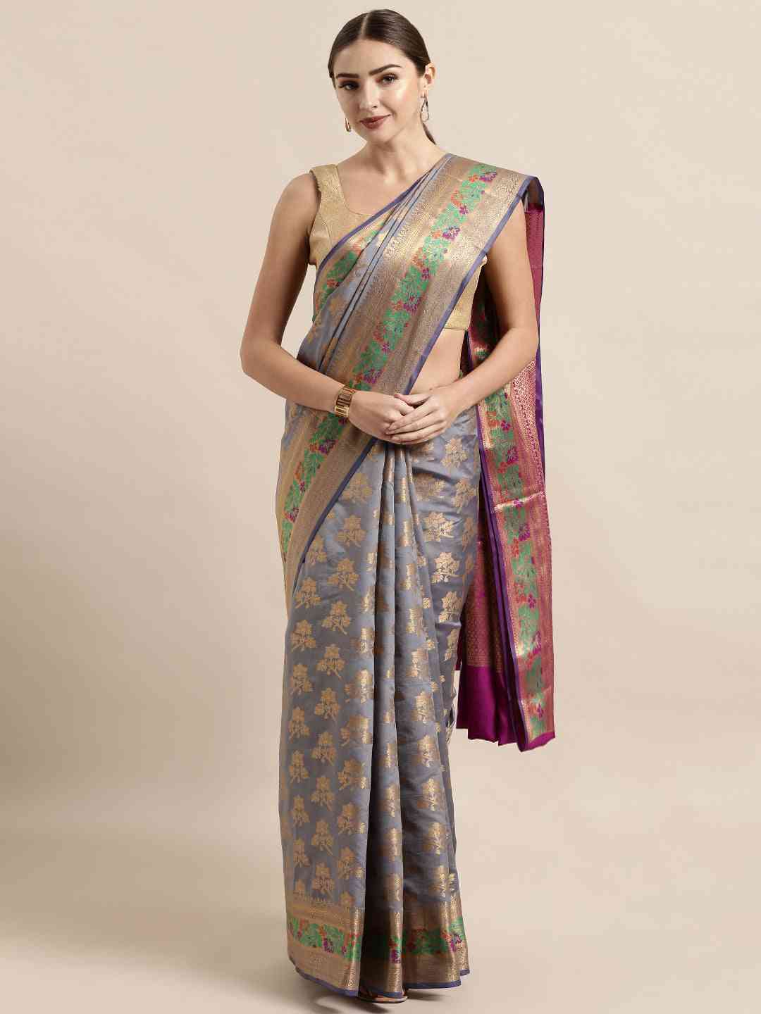 Banarasi Grey Colour Woven Design Saree