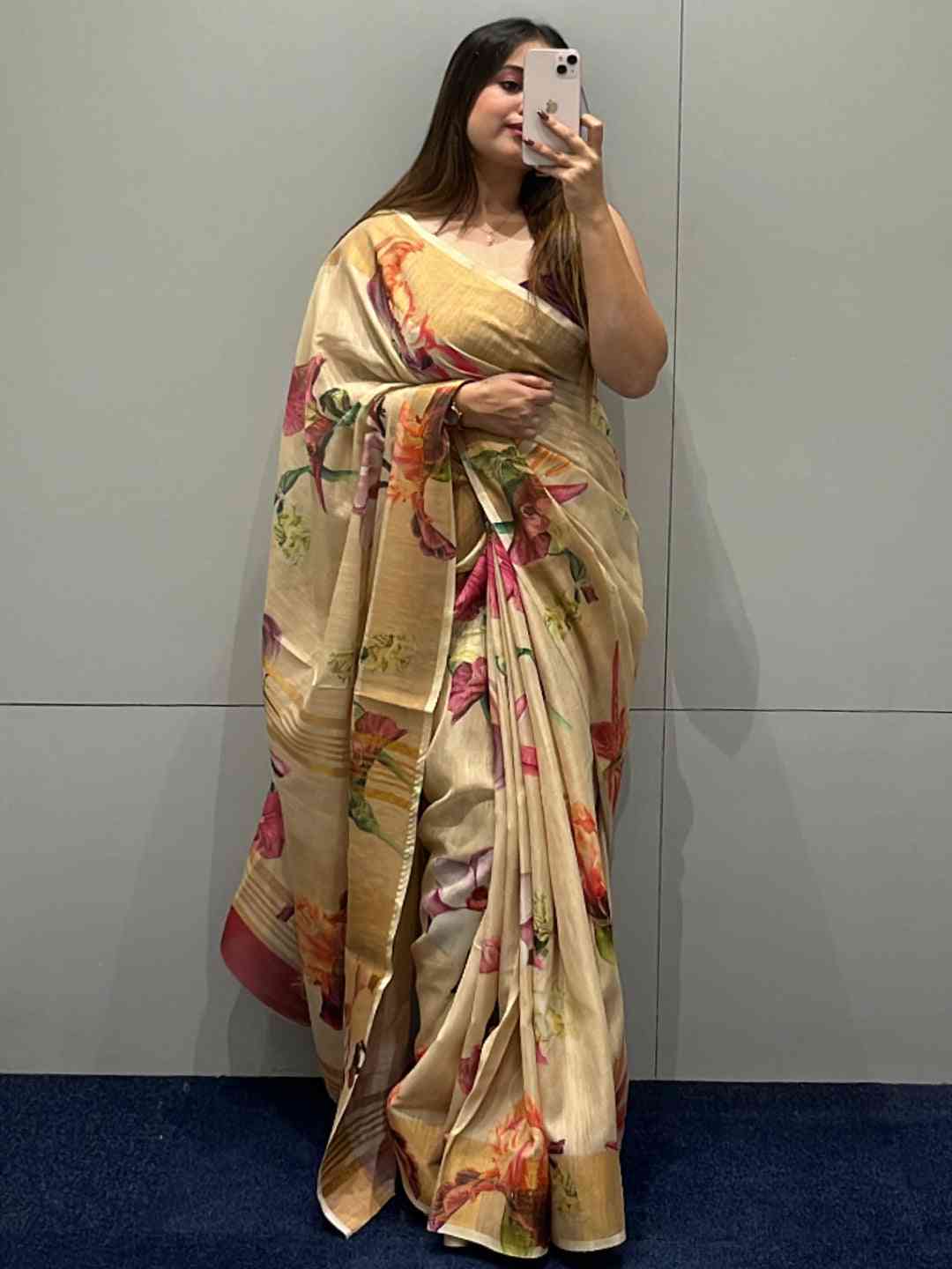 Floral Elegance Exclusive Pure Linen Saree