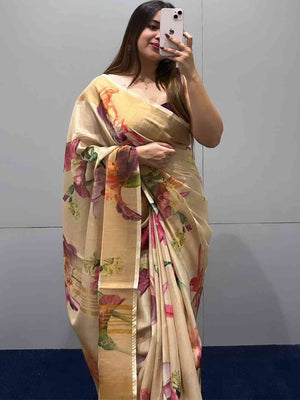 Floral Elegance Exclusive Pure Linen Saree