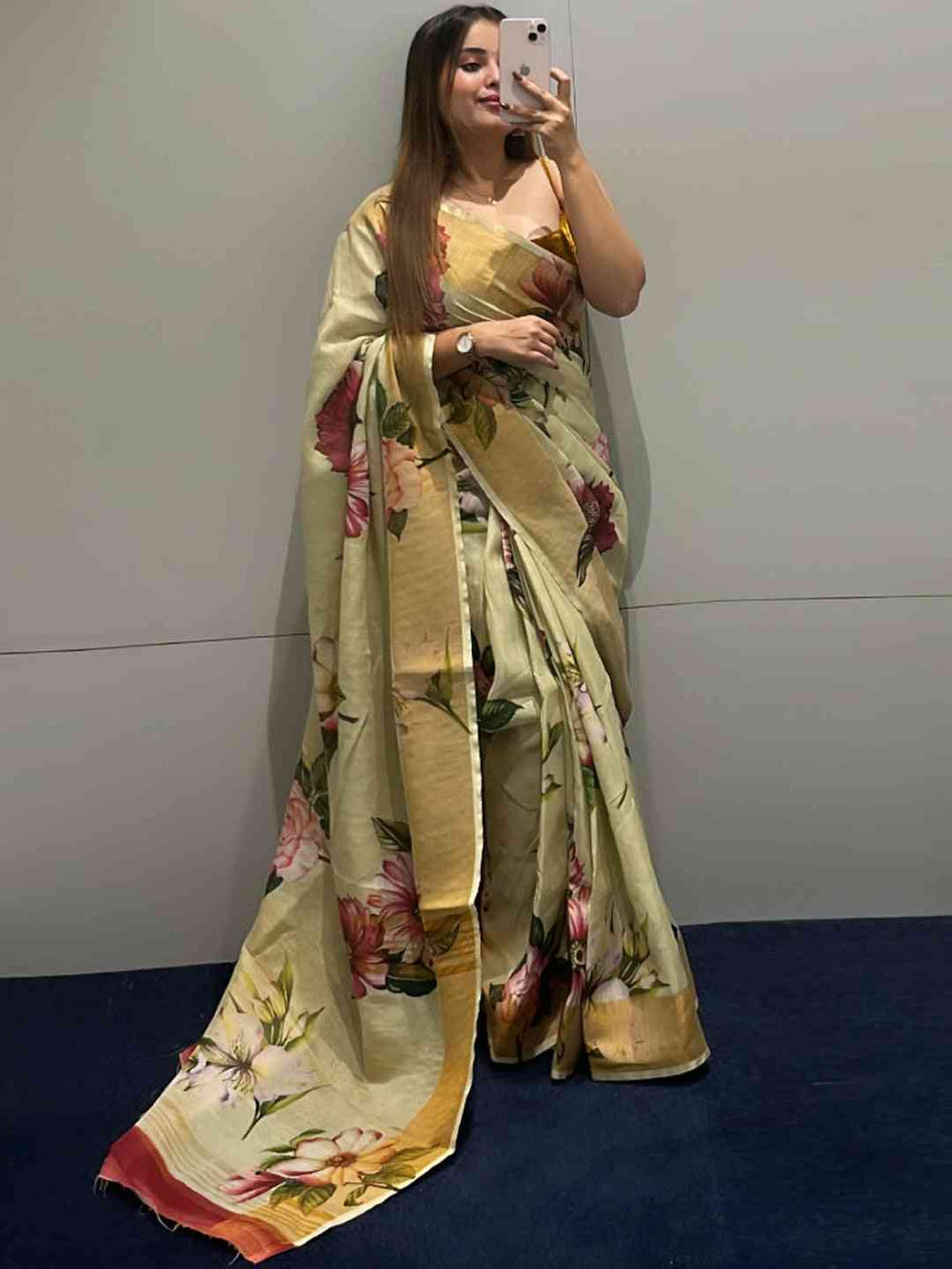 Floral Elegance Exclusive Pure Linen Saree