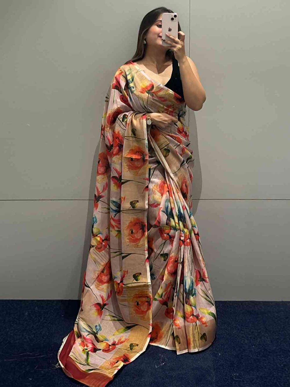 Floral Elegance Exclusive Pure Linen Saree