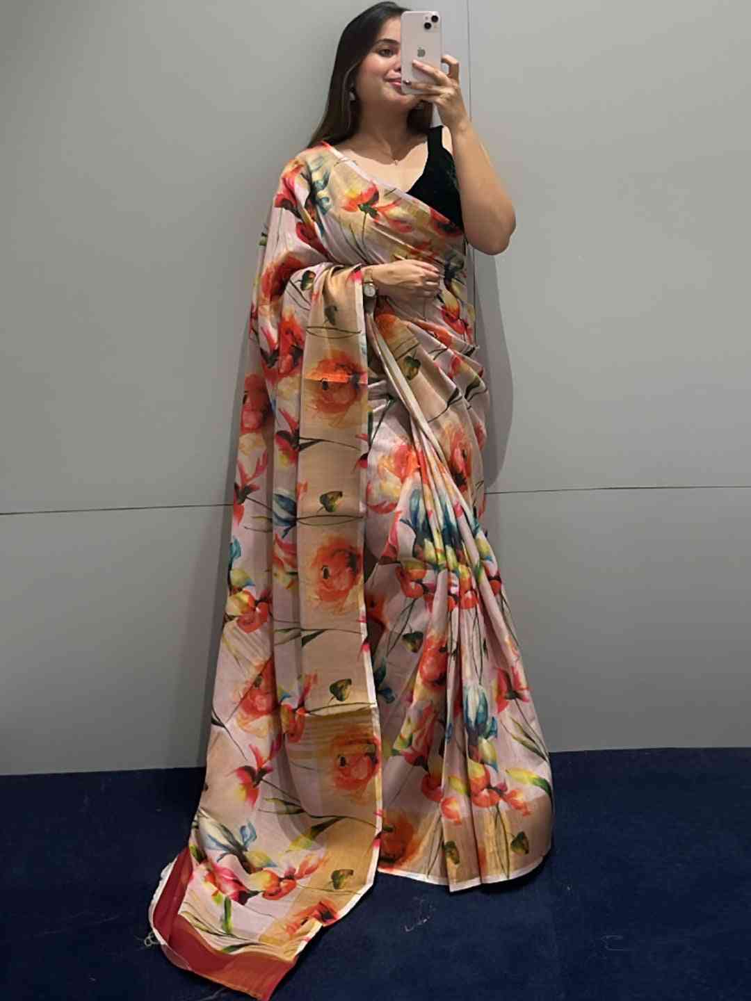 Floral Elegance Exclusive Pure Linen Saree