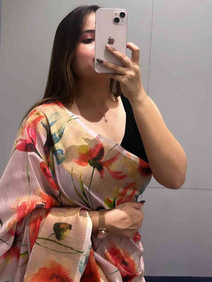 Floral Elegance Exclusive Pure Linen Saree