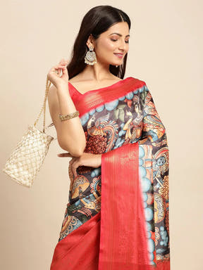 Kalamkari Pattu Banarasi Silk Saree