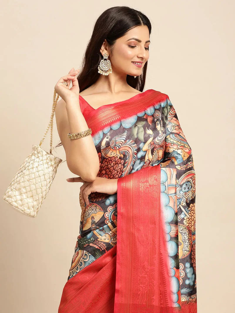 Kalamkari Pattu Banarasi Silk Saree