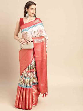 Kalamkari Pattu Banarasi Silk Saree
