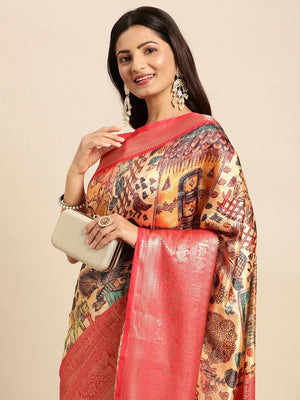 Kalamkari Pattu Banarasi Silk Saree 