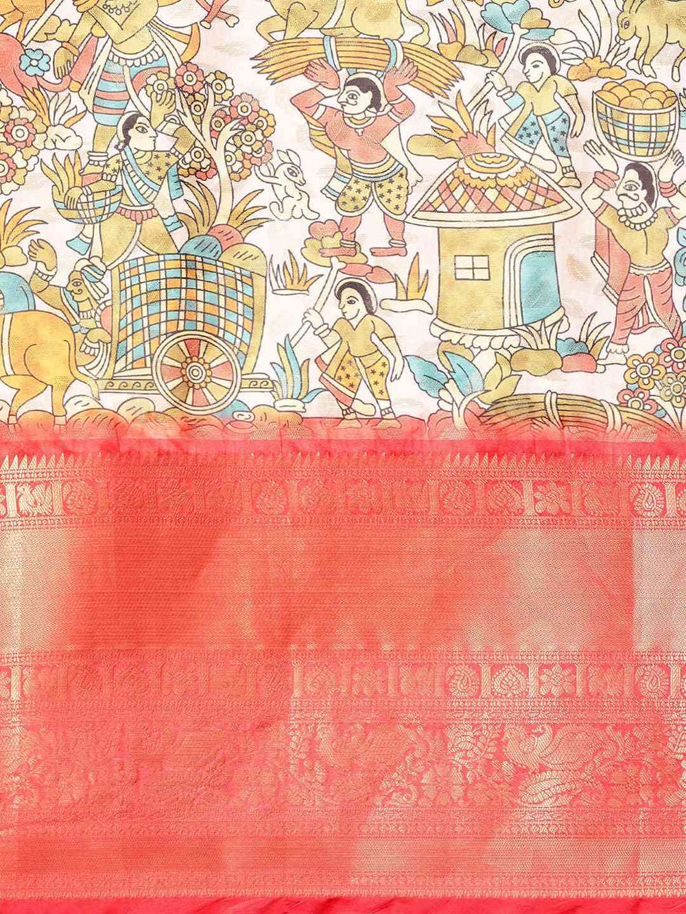 Kalamkari Zari Silk Blend Banarasi Saree in Peach Colour