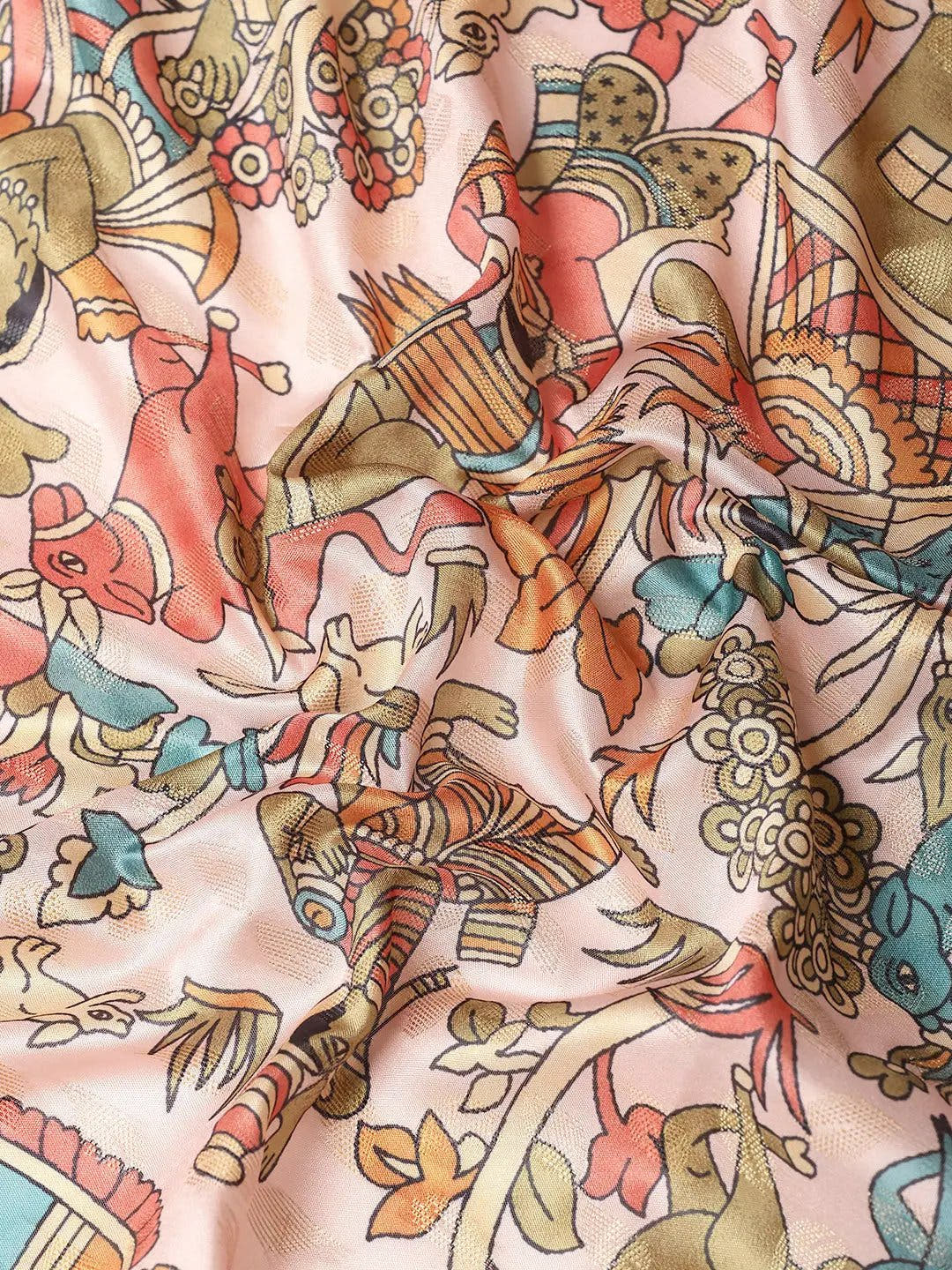 Kalamkari Zari Silk Blend Banarasi Saree in Peach Colour