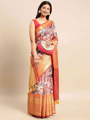 Kalamkari Pattu Banarasi Silk Saree 