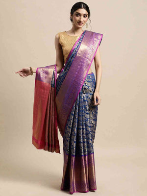 Stylish Kanjivaram Silk Saree Woven Design With Zari Work