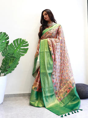 Elegant Moonga silk saree with Patola print design
