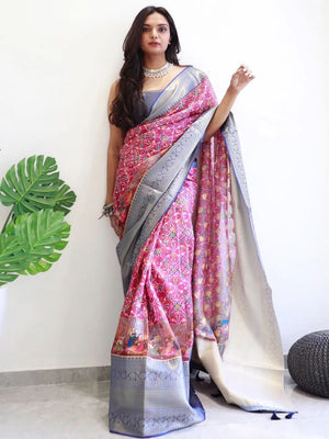 Elegant Moonga Silk Kota Doriya saree with vibrant Patola print