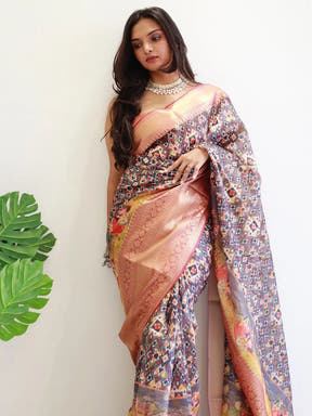 Close-up of Moonga Silk Kota Doriya Patola printed saree