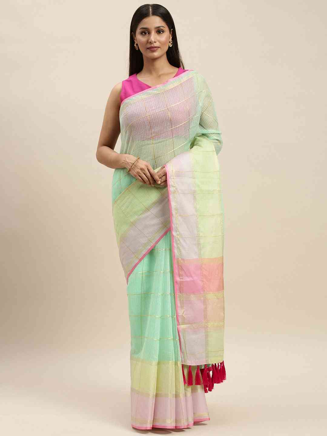 Exclusive Aqua Colour Soft Kota Doria Zari Work Saree