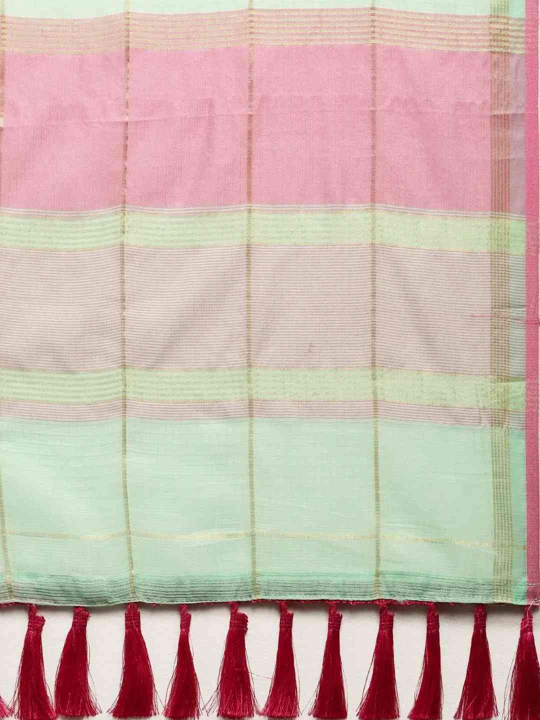 Exclusive Aqua Colour Soft Kota Doria Zari Work Saree