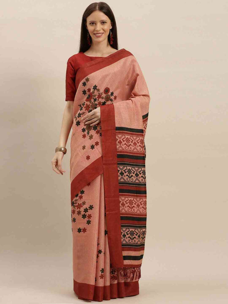 Stylish Silk Saree With Solid Floral Print