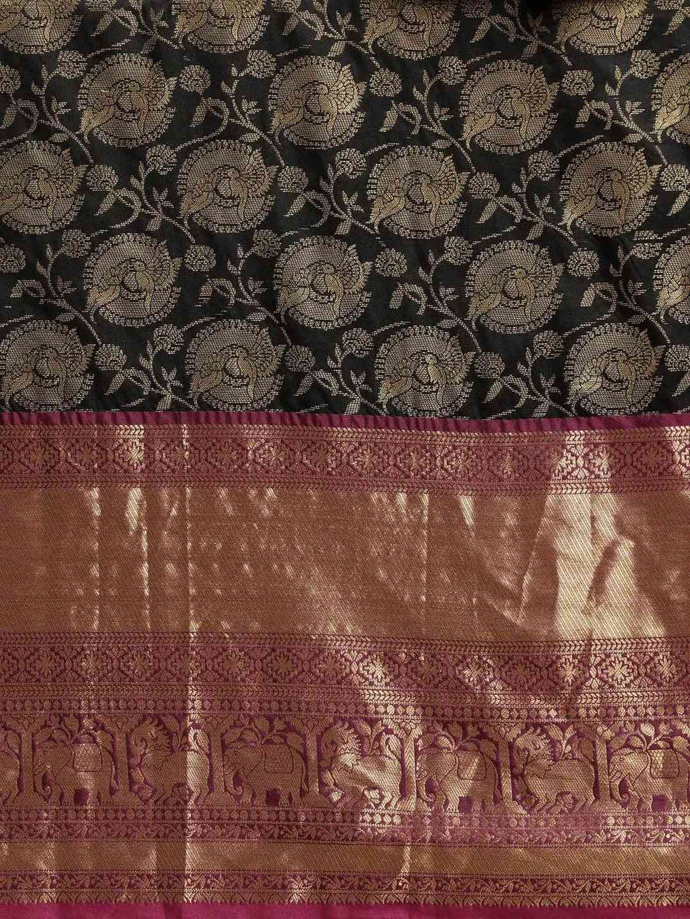 Soft Silk Black Colour Kanjivaaram Zari & Butta Weaving Saree